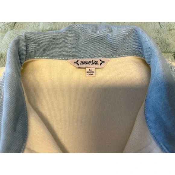 NWT Nanette Lepore Denim Dual Cardigan Jacket Ecru White Blue Womens Size Medium - Picture 9 of 12